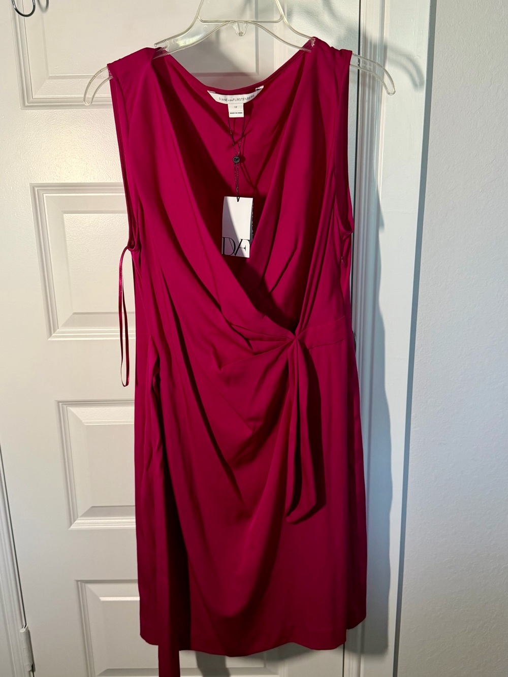 Diane Von Furstenberg Sleeveless Draped Midi Dress in Fuchsia